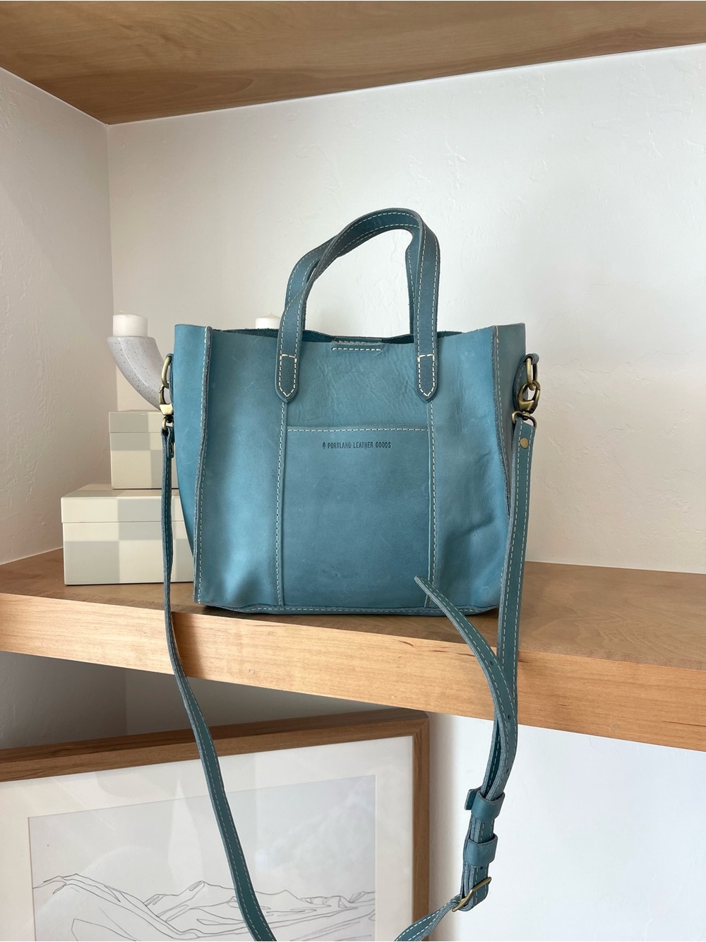 Portland Leather Goods Lola Crossbody Aqua Blue Green Teal Square Purse Bag Tote